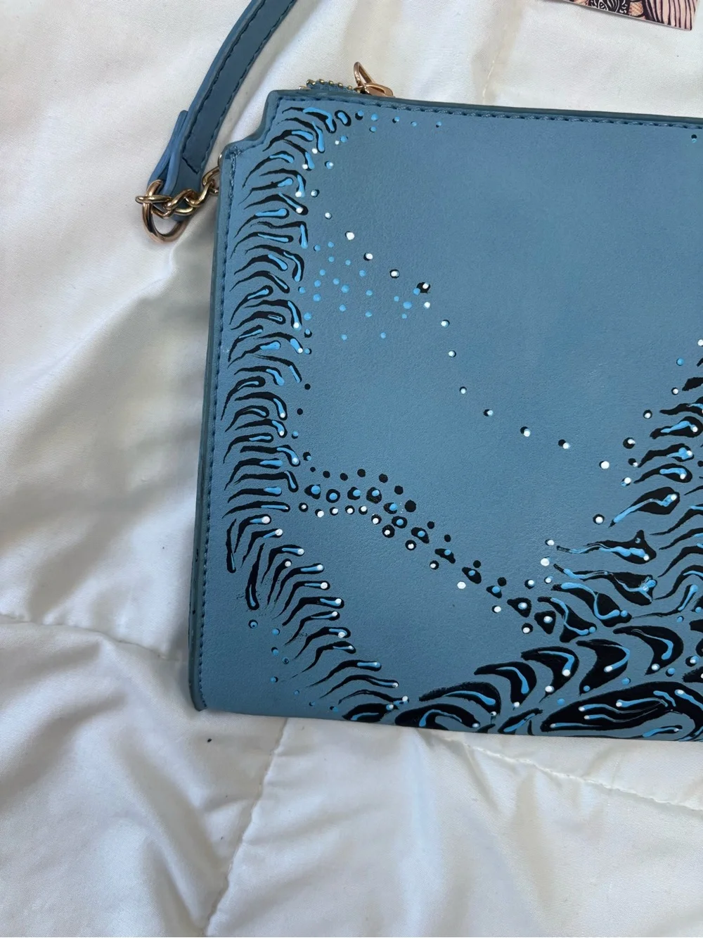 Blue Patterned Crossbody Bag. Hand painted. One of a kind.